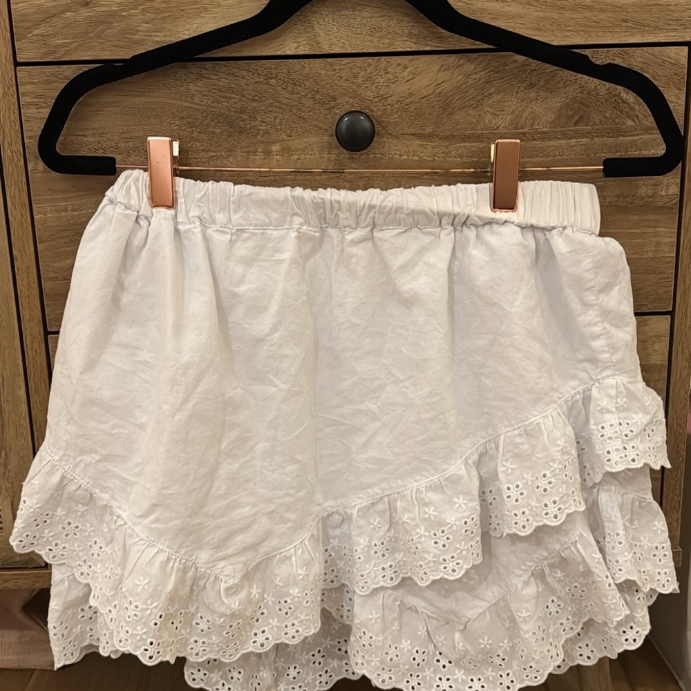 Garage White Asymmetrical Eyelet Skirt